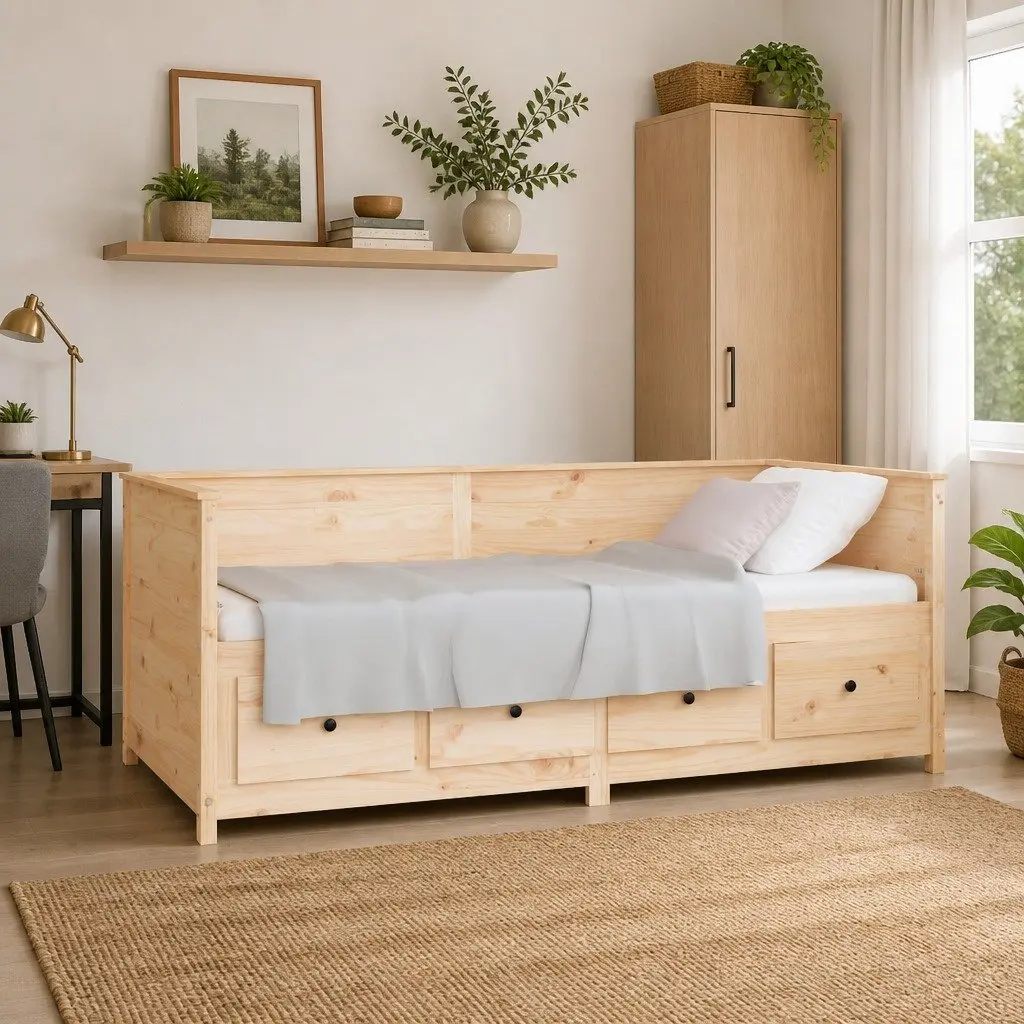 Day Bed Solid Pine Wood Frame 80x200 cm Brown with Storage Drawers