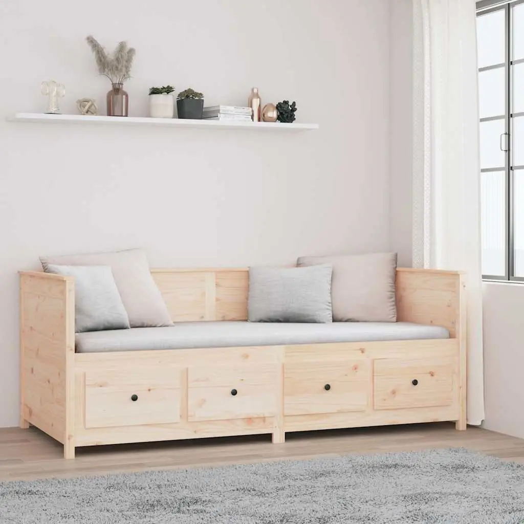 Day Bed Solid Pine Wood Frame 80x200 cm Brown with Storage Drawers