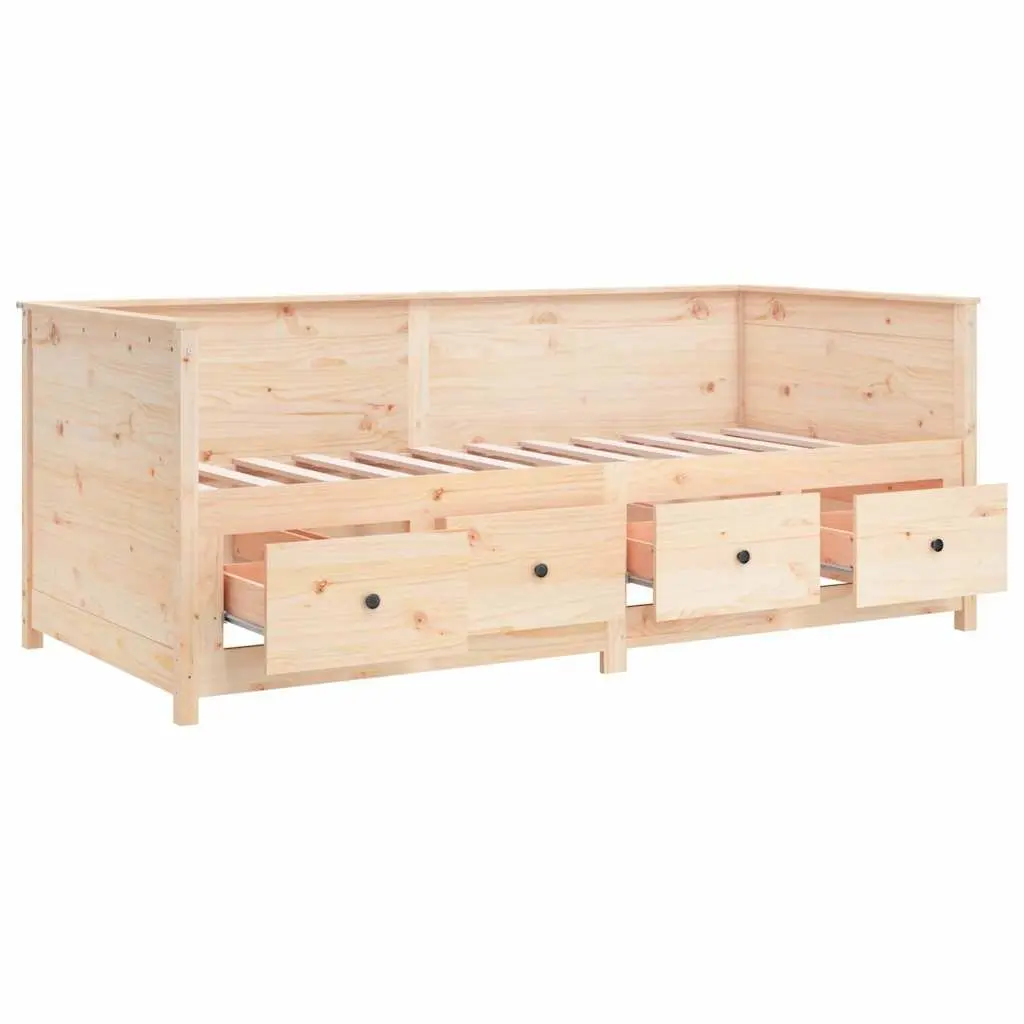Day Bed Solid Pine Wood Frame 80x200 cm Brown with Storage Drawers
