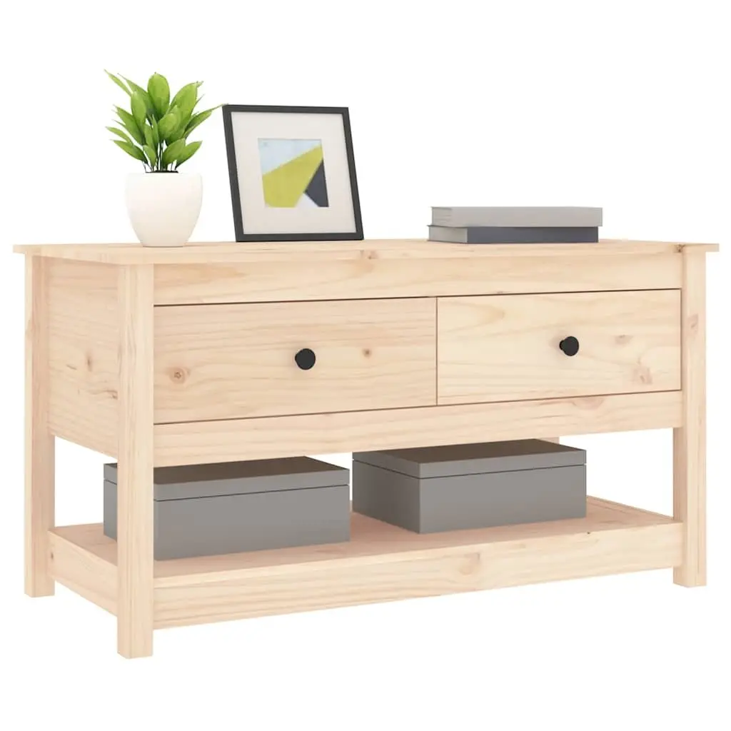 Brown Solid Pine Wood Coffee Table with Storage