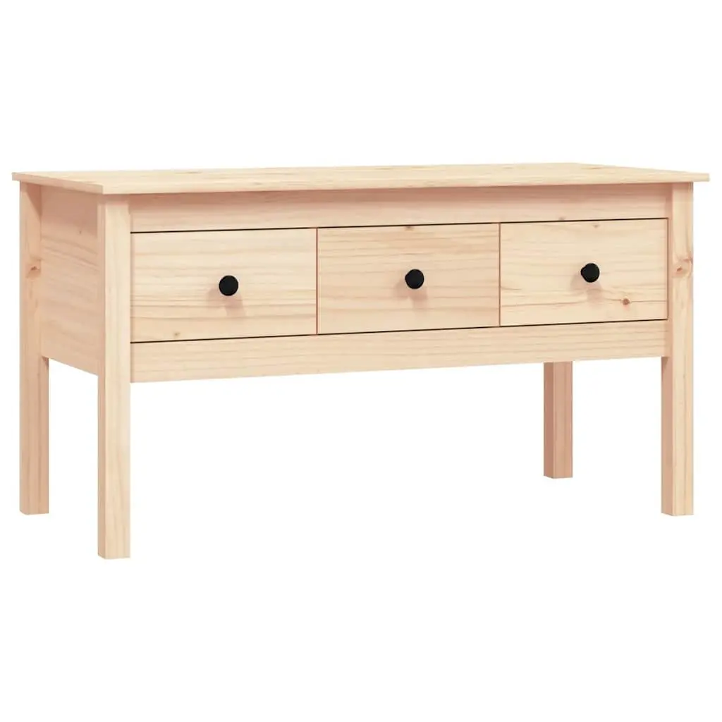 Brown Solid Wood Pine Coffee Table with Storage Drawers