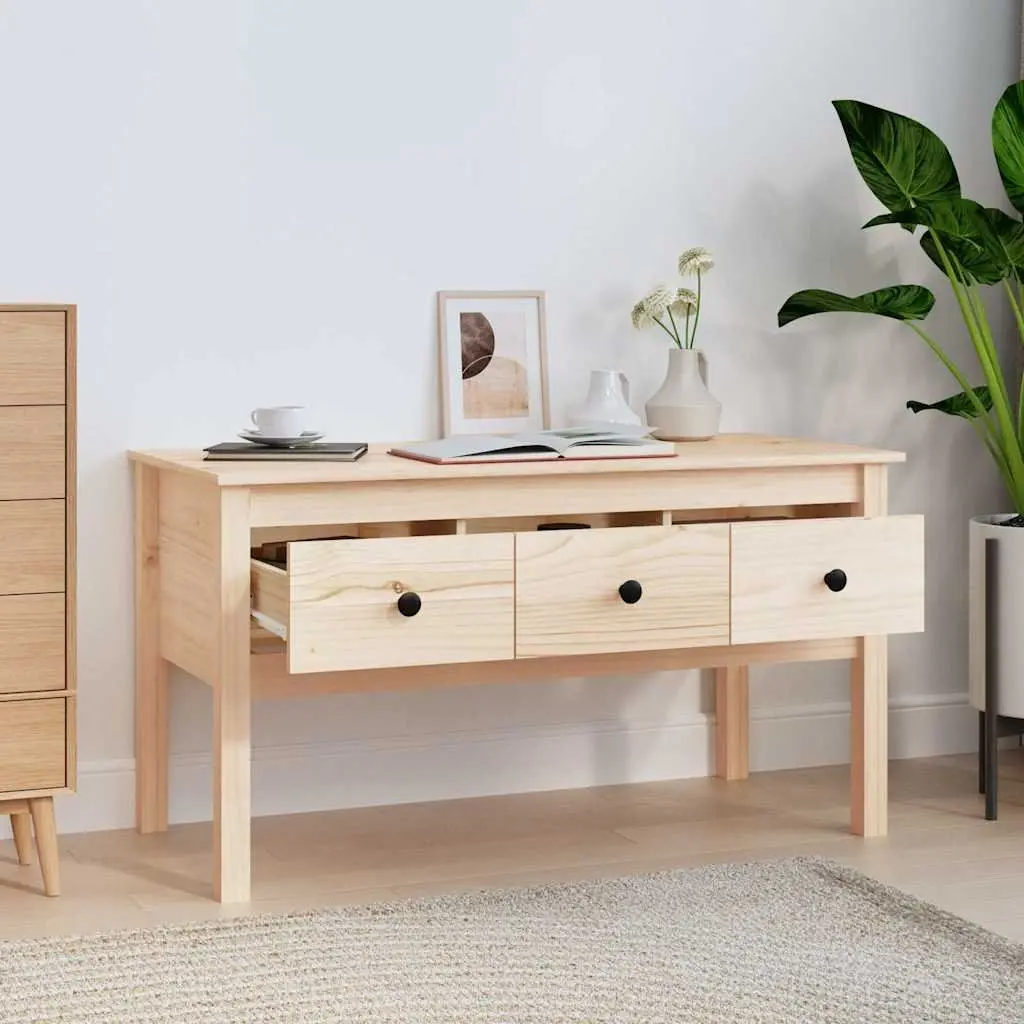 Brown Solid Wood Pine Coffee Table with Storage Drawers