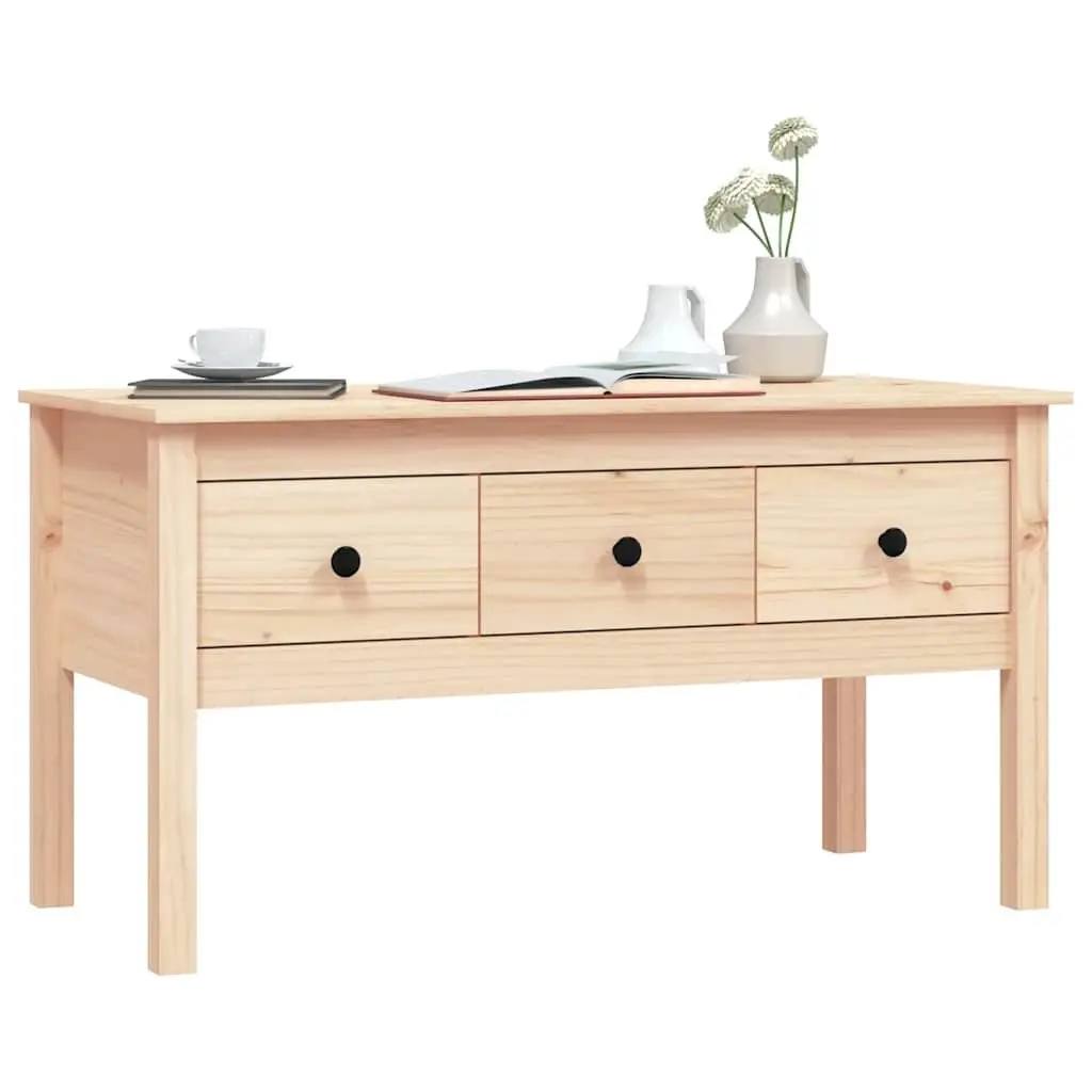Brown Solid Wood Pine Coffee Table with Storage Drawers