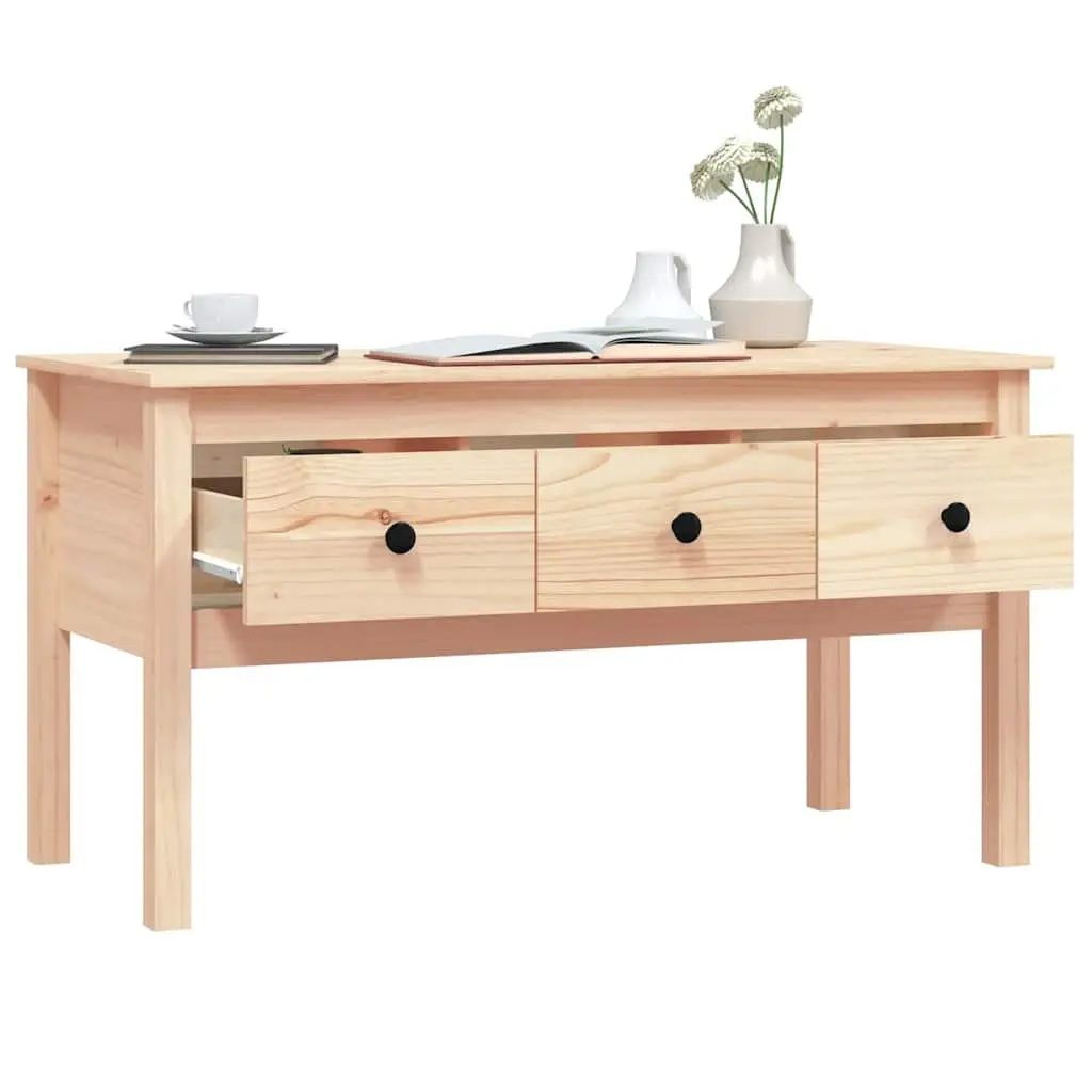Brown Solid Wood Pine Coffee Table with Storage Drawers