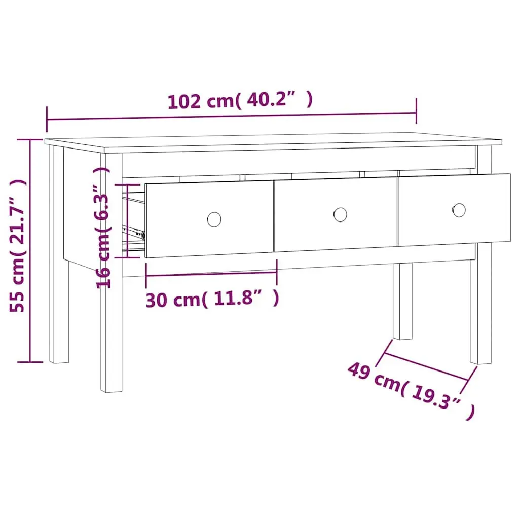 Brown Solid Wood Pine Coffee Table with Storage Drawers