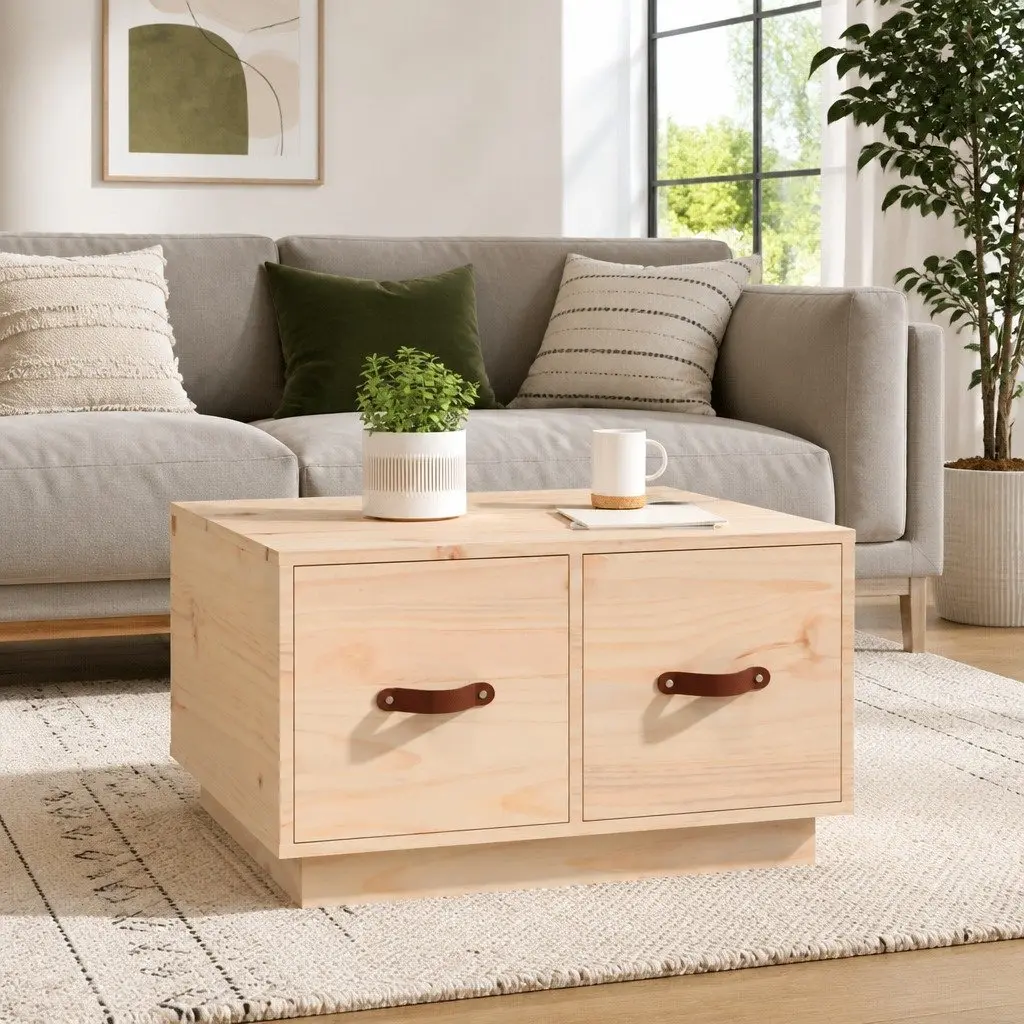 Coffee Table Brown 60x53x35 cm Solid Pine Wood with 2 Drawers