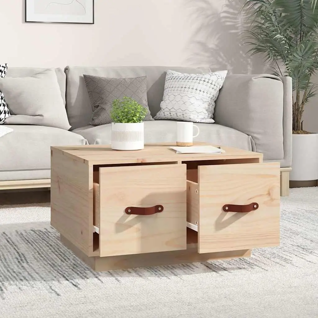 Coffee Table Brown 60x53x35 cm Solid Pine Wood with 2 Drawers