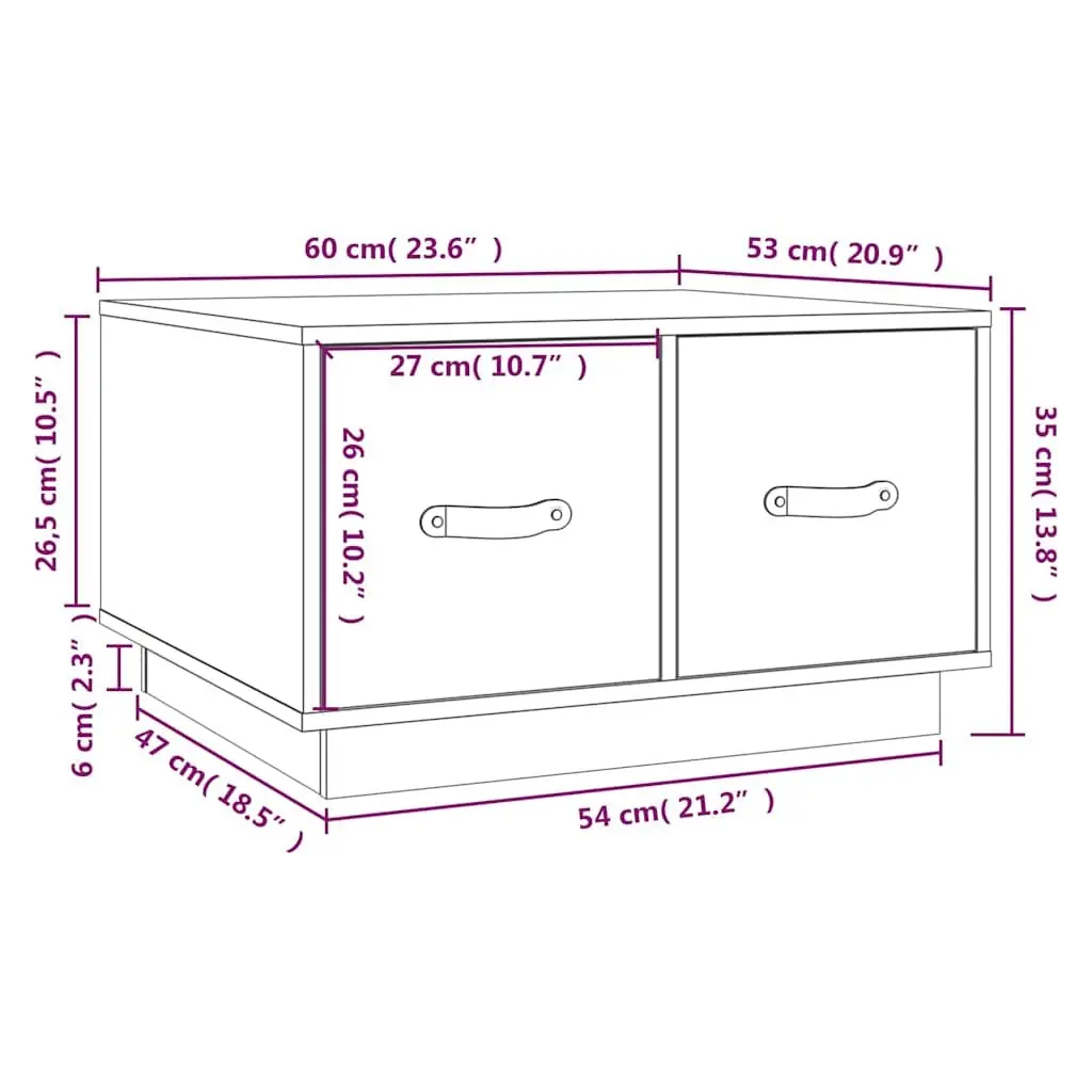 Coffee Table Brown 60x53x35 cm Solid Pine Wood with 2 Drawers