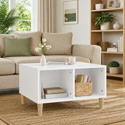 White Coffee Table with Open Storage 60x50x36.5 cm