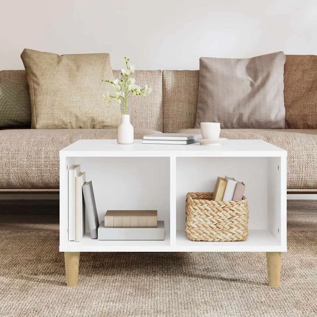 Coffee Table Scandinavian White 60x50x36.5 cm Engineered Wood with 4 Open Storage Compartments