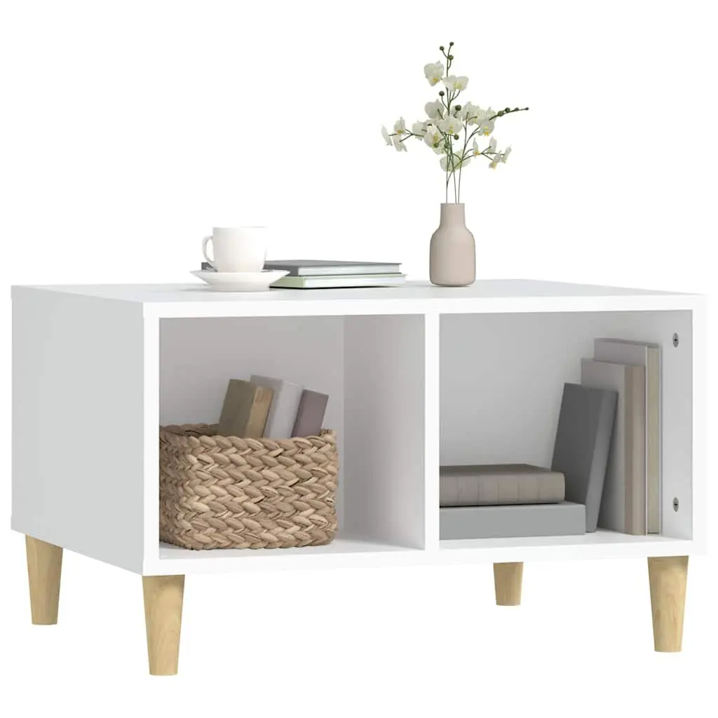 Coffee Table Scandinavian White 60x50x36.5 cm Engineered Wood with 4 Open Storage Compartments