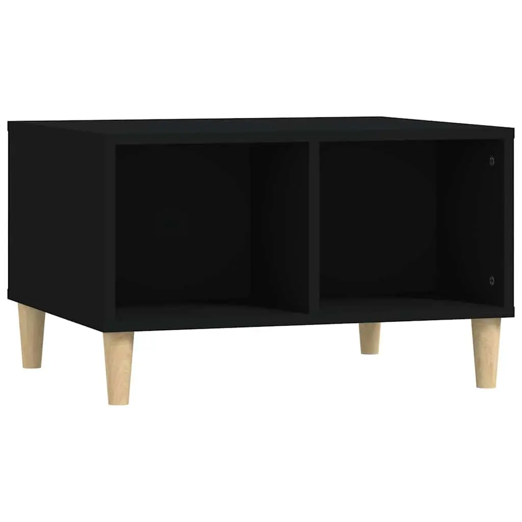 Scandinavian Style Coffee Table Black Engineered Wood Open Compartments 60L x 50W x 36.5H cm