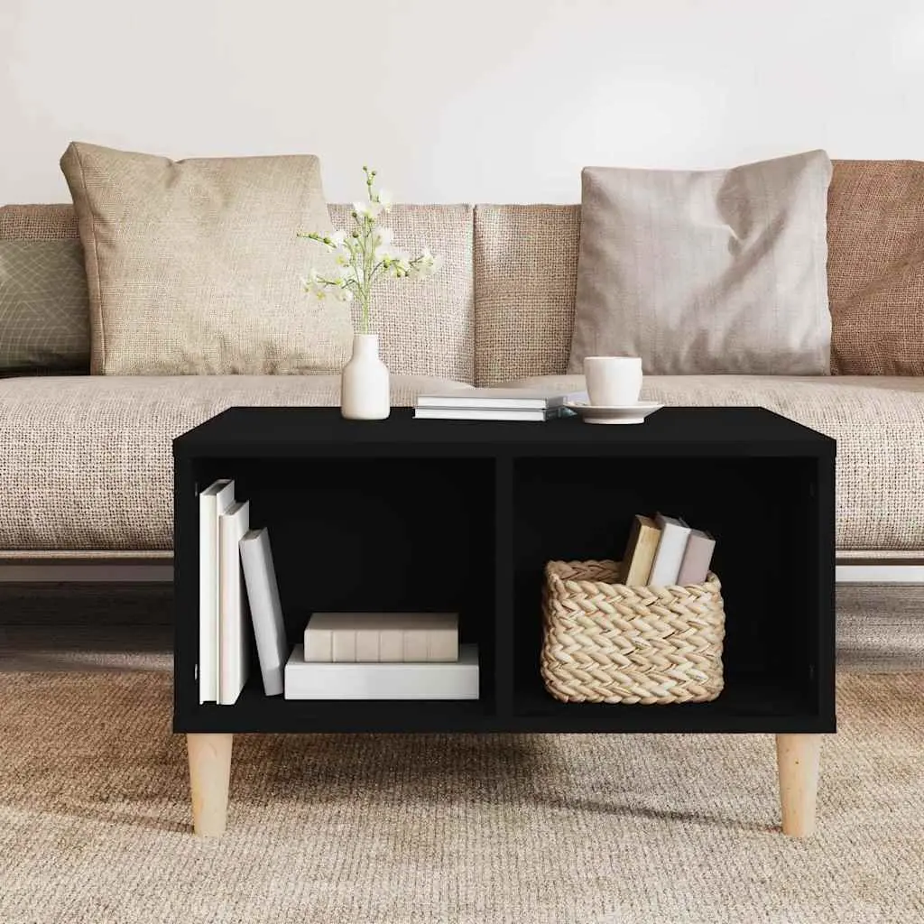Scandinavian Style Coffee Table Black Engineered Wood Open Compartments 60L x 50W x 36.5H cm