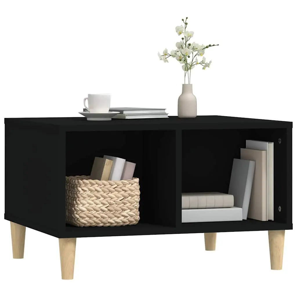 Scandinavian Style Coffee Table Black Engineered Wood Open Compartments 60L x 50W x 36.5H cm
