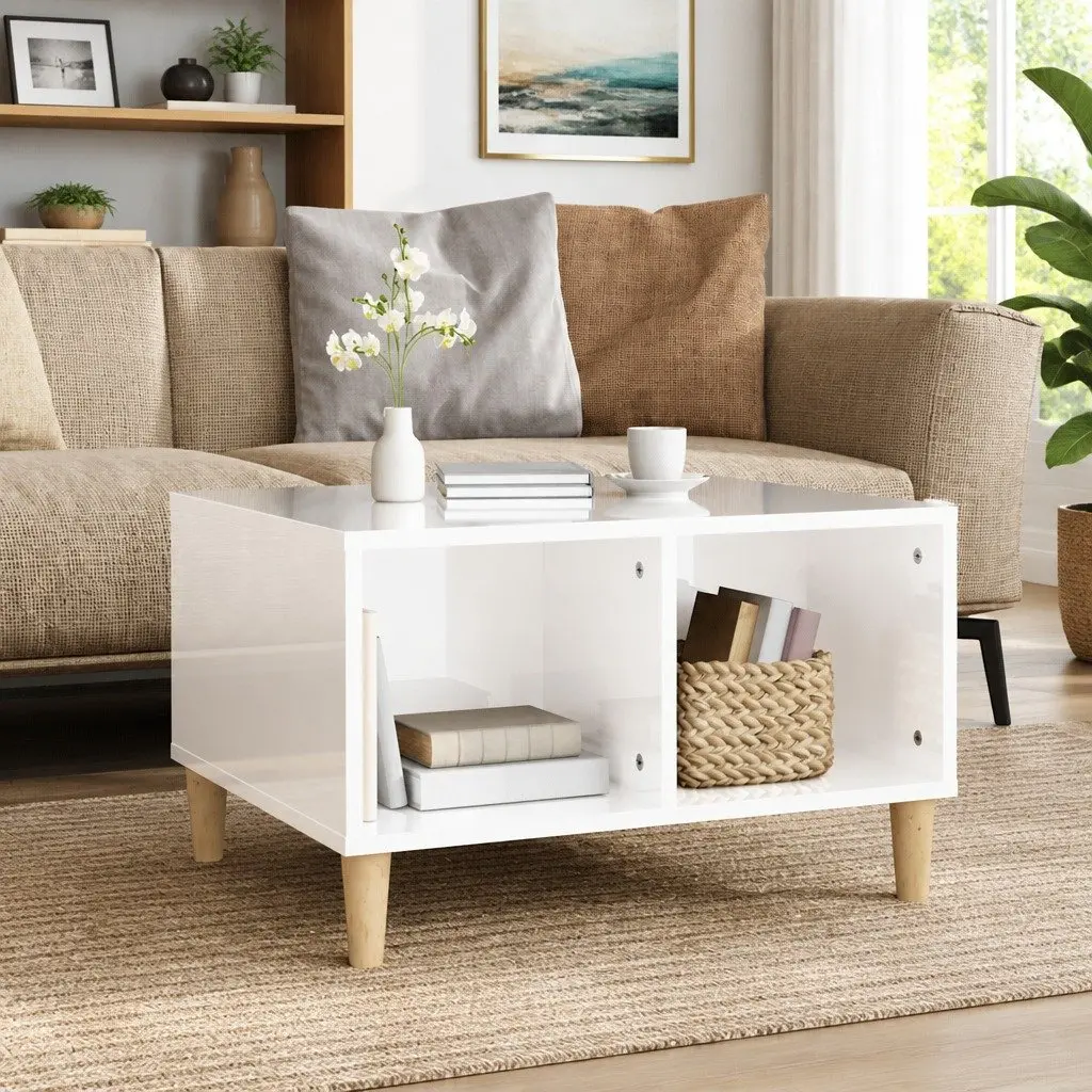 Coffee Table White High Gloss 60x50x36.5 cm Engineered Wood with Open Storage Compartments