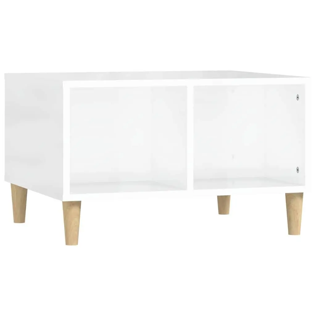 Coffee Table White High Gloss 60x50x36.5 cm Engineered Wood with Open Storage Compartments