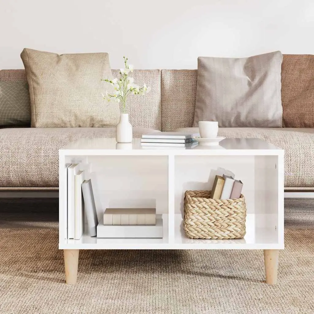 Coffee Table White High Gloss 60x50x36.5 cm Engineered Wood with Open Storage Compartments