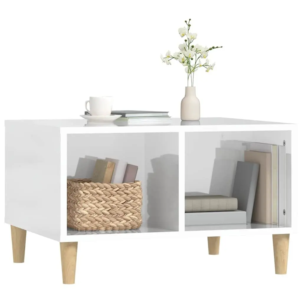 Coffee Table White High Gloss 60x50x36.5 cm Engineered Wood with Open Storage Compartments