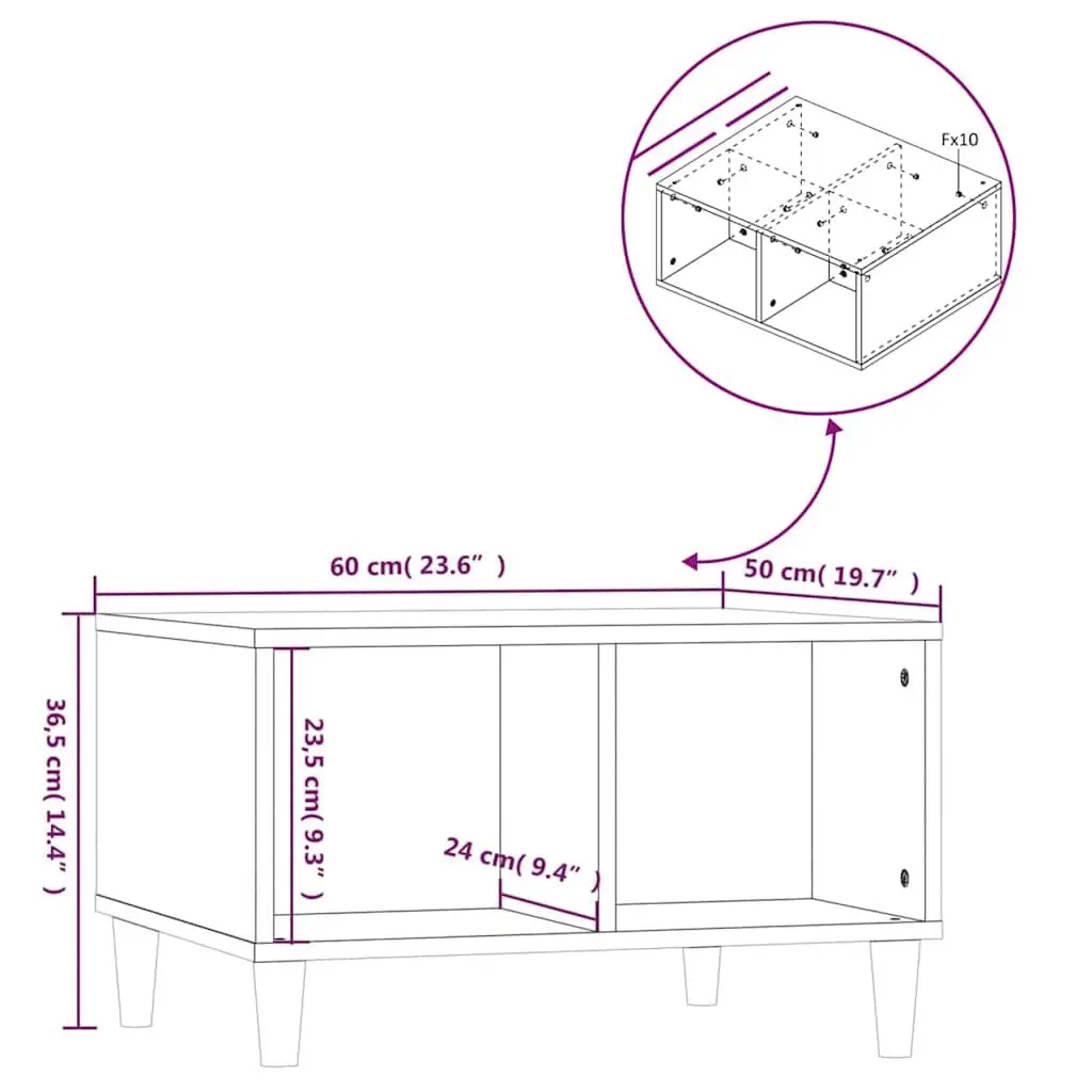 Coffee Table Grey 60x50x36.5 cm Storage Scandinavian Design Accent Table