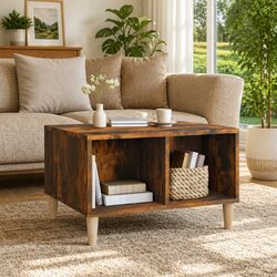 Scandinavian Coffee Table with Open Storage in Smoked Oak