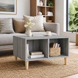 Stylish Grey Coffee Table with Open Storage Compartments