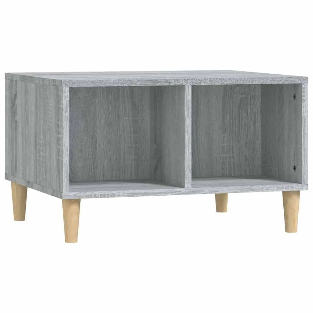 Coffee Table Grey Engineered Wood 60 x 50 x 36.5 cm with Storage Compartments Open Shelving for Living Room