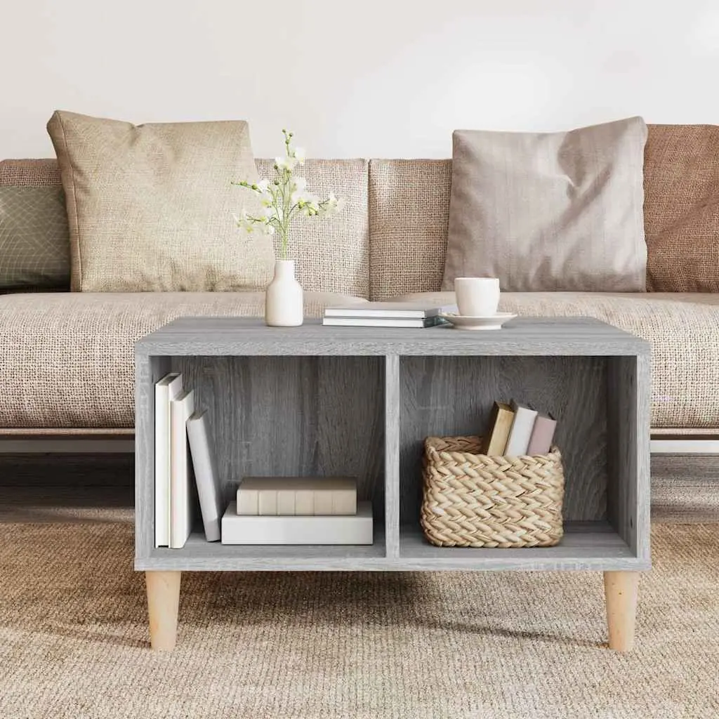 Coffee Table Grey Engineered Wood 60 x 50 x 36.5 cm with Storage Compartments Open Shelving for Living Room