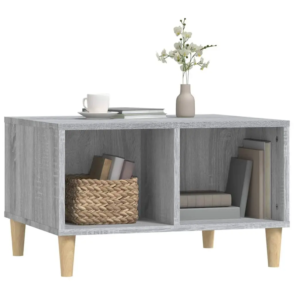 Coffee Table Grey Engineered Wood 60 x 50 x 36.5 cm with Storage Compartments Open Shelving for Living Room