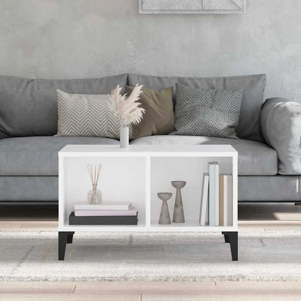 Coffee Table White 60x50x36.5 cm Storage Compartments Industrial Design Side
