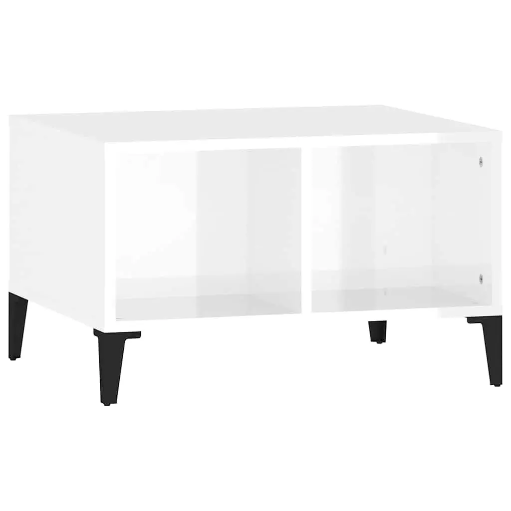 Coffee Table High Gloss White 60x50x36.5 cm Engineered Wood Metal Feet