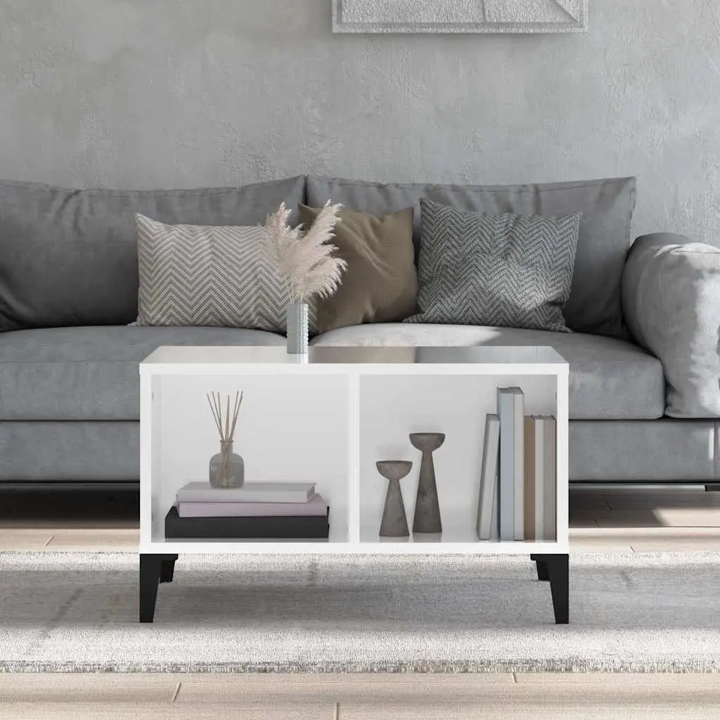 Coffee Table High Gloss White 60x50x36.5 cm Engineered Wood Metal Feet