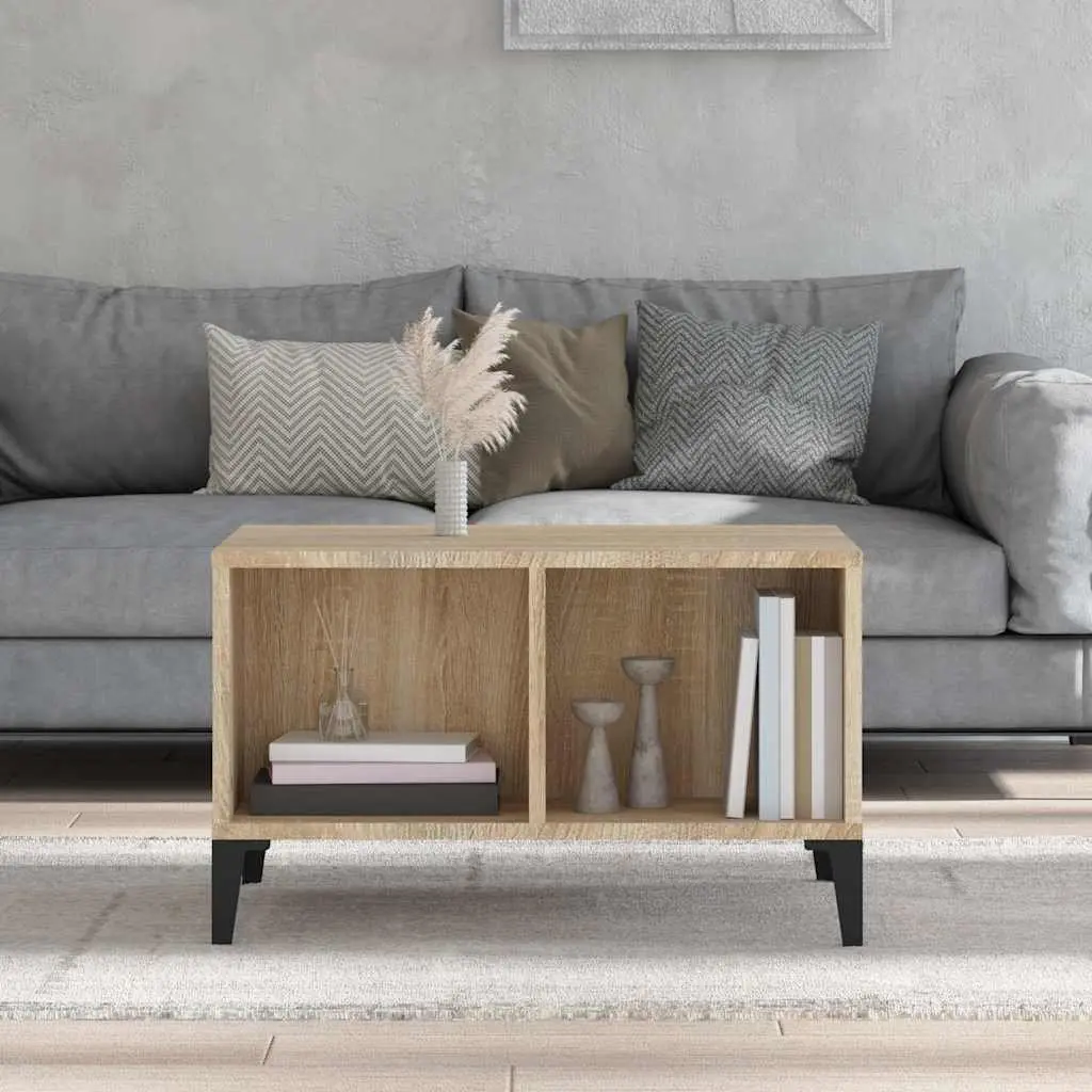 Coffee Table Brown Open Storage Compartments 60x50x36.5cm Engineered Wood with Metal Feet