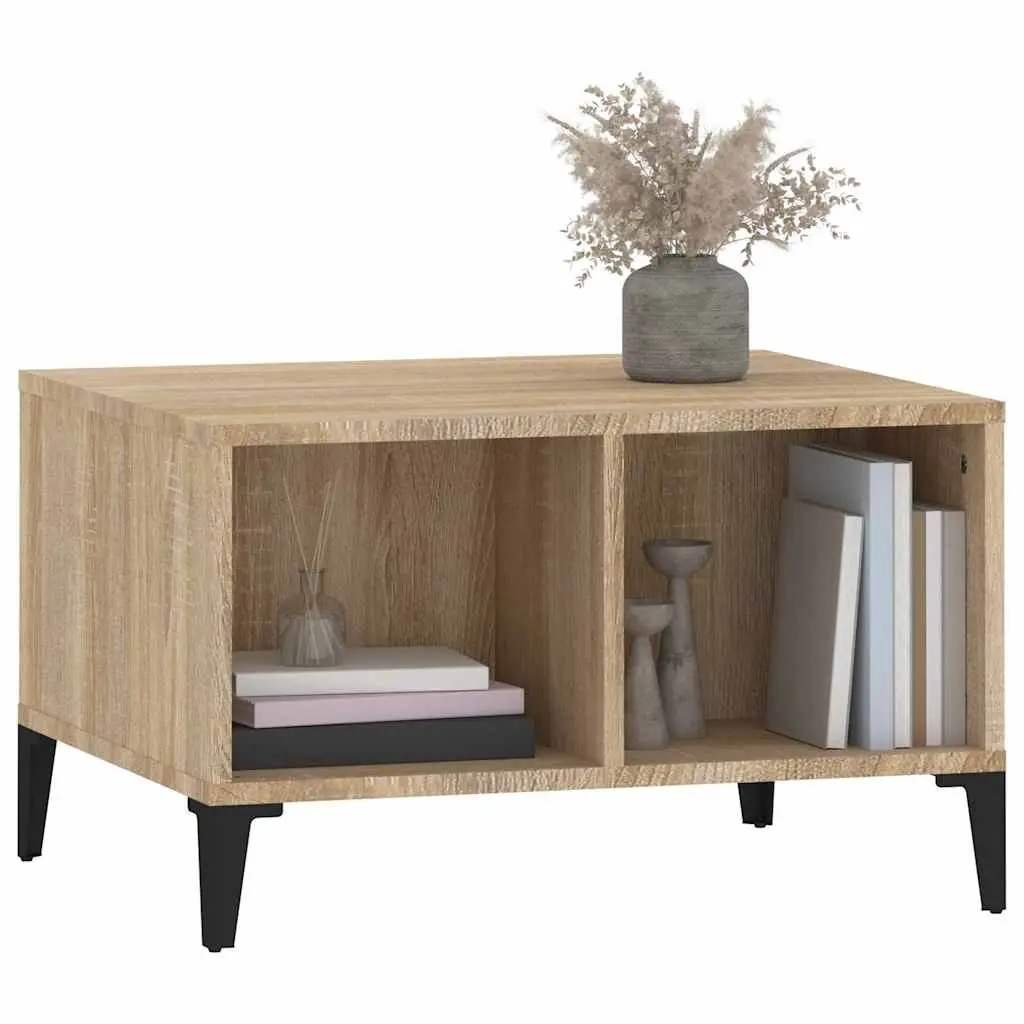 Coffee Table Brown Open Storage Compartments 60x50x36.5cm Engineered Wood with Metal Feet