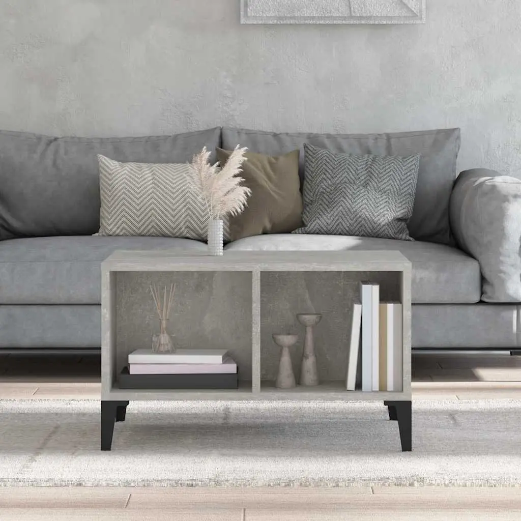 Coffee Table Grey Industrial Style 60W x 50D x 36.5H cm Engineered Wood with Metal Feet