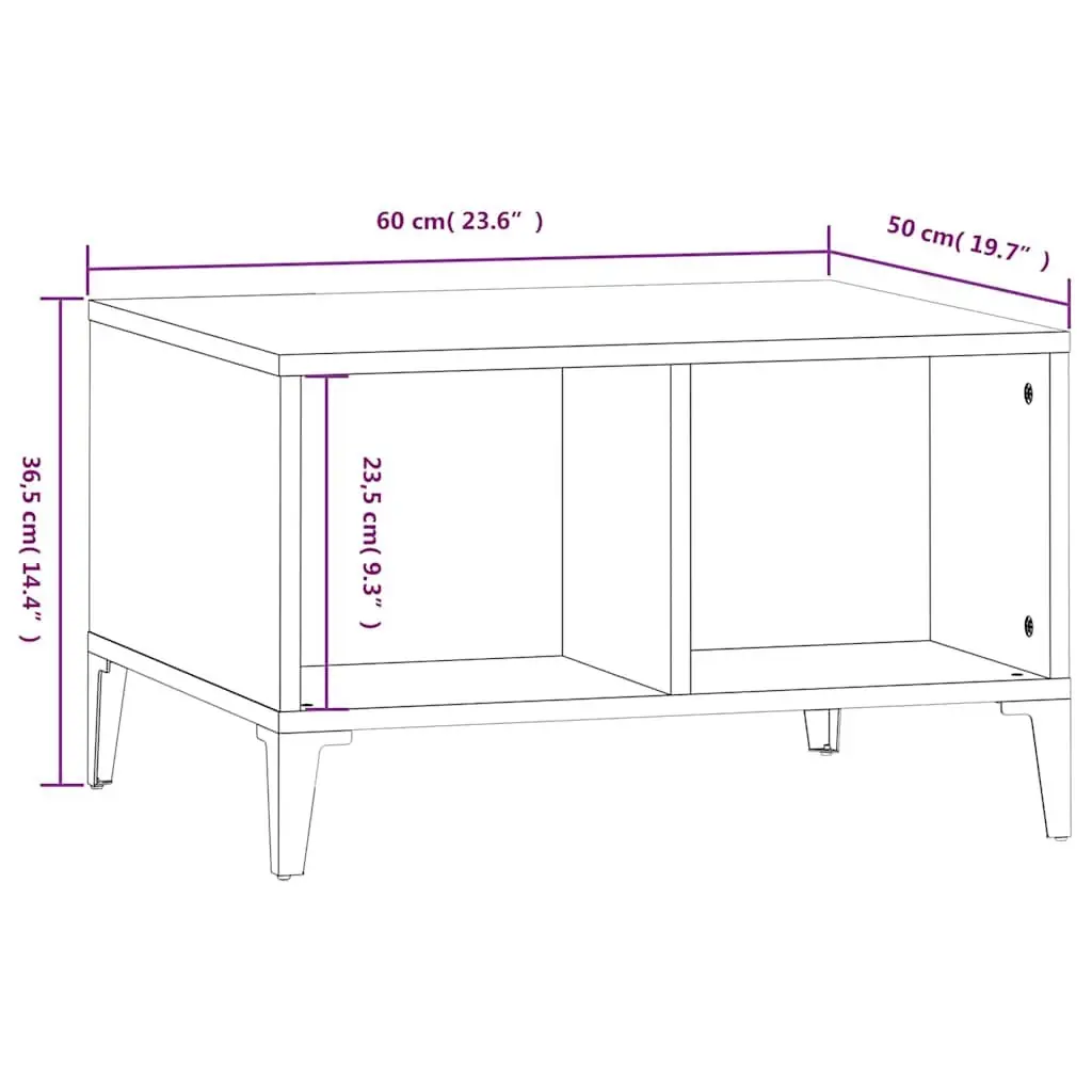 Coffee Table Grey Industrial Style 60W x 50D x 36.5H cm Engineered Wood with Metal Feet