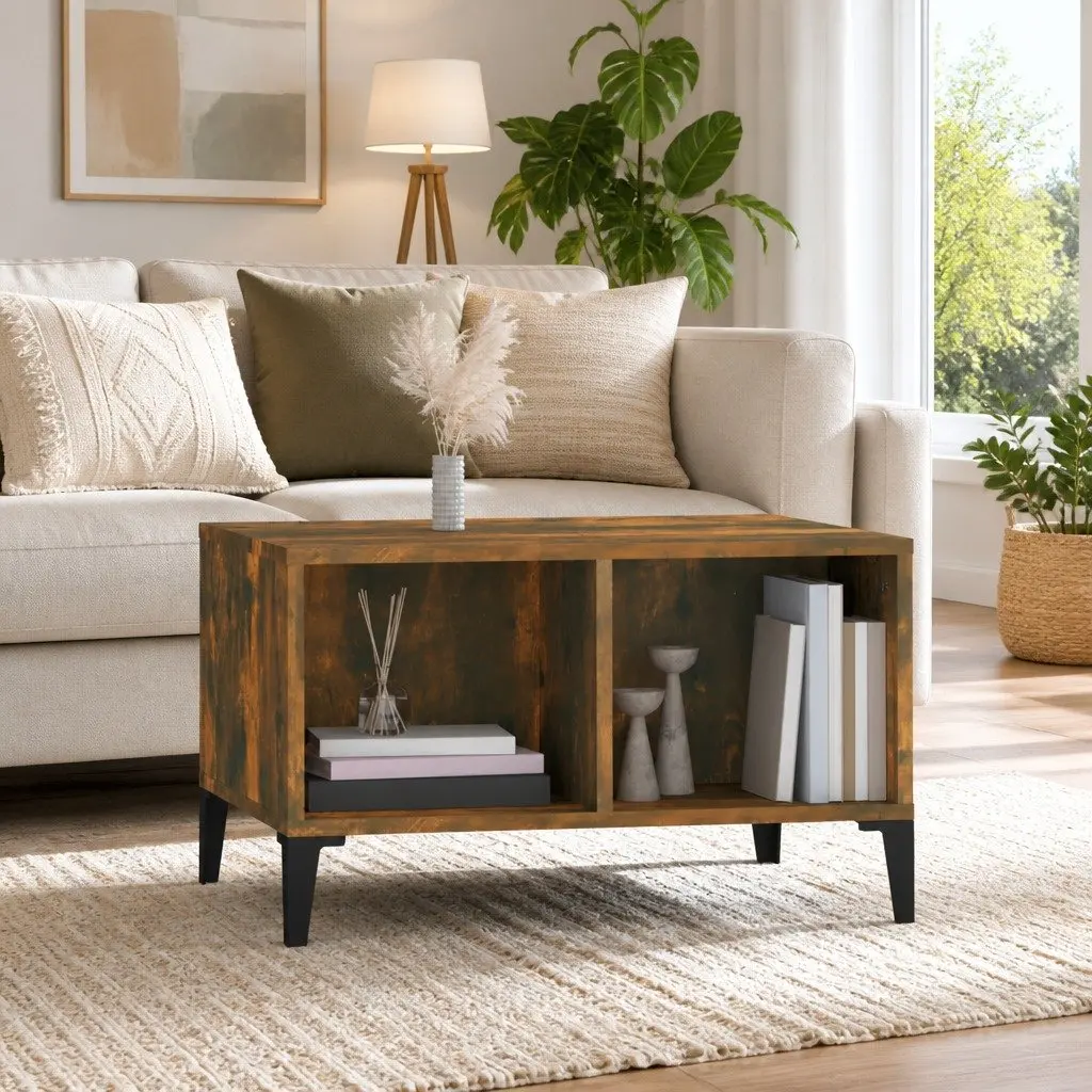 Coffee Table Industrial Style Brown Engineered Wood with Metal Feet