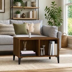 Brown Oak Coffee Table with Open Storage 60x50x36.5cm