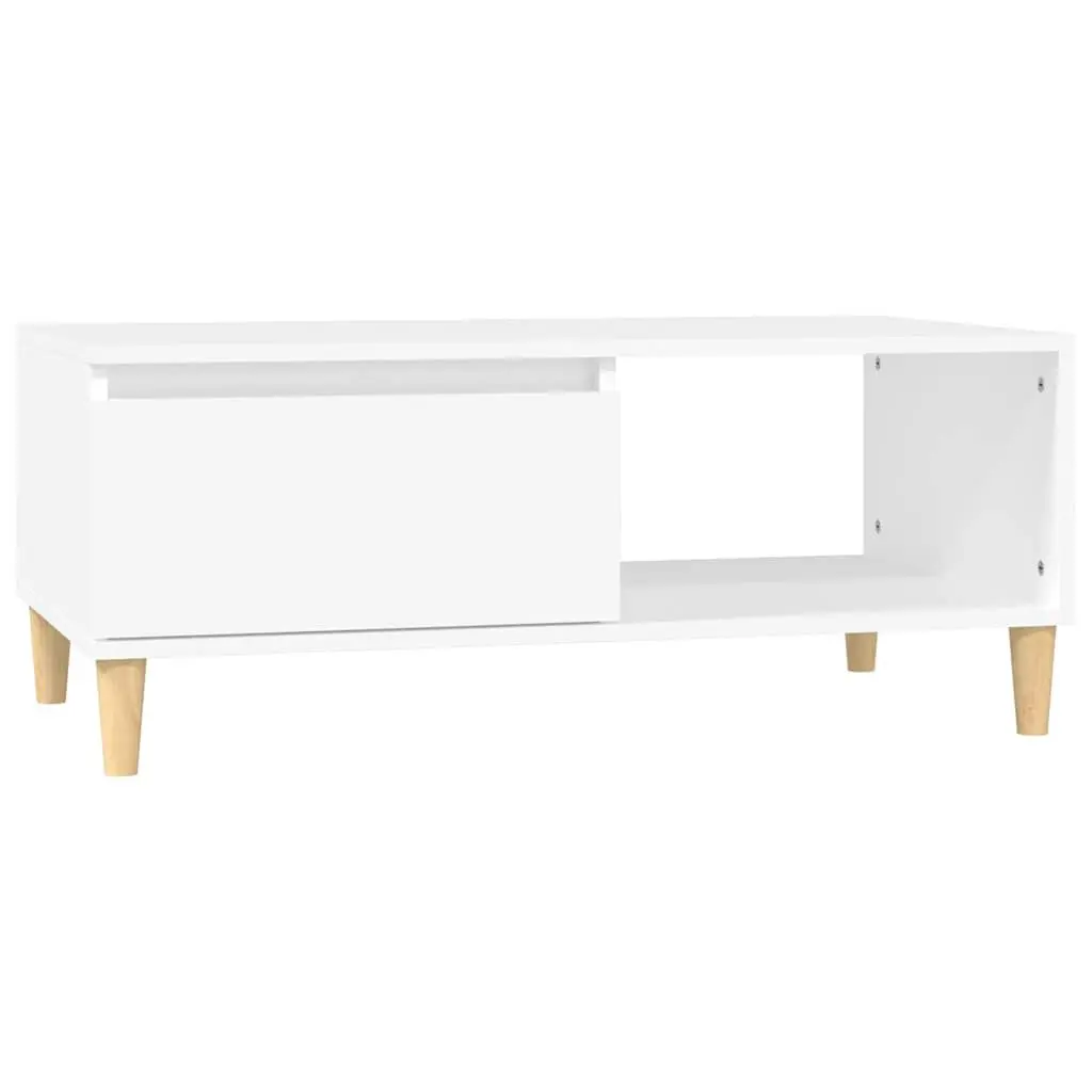Coffee Table White Scandinavian Style Engineered Wood with Storage Drawer and Open Compartment
