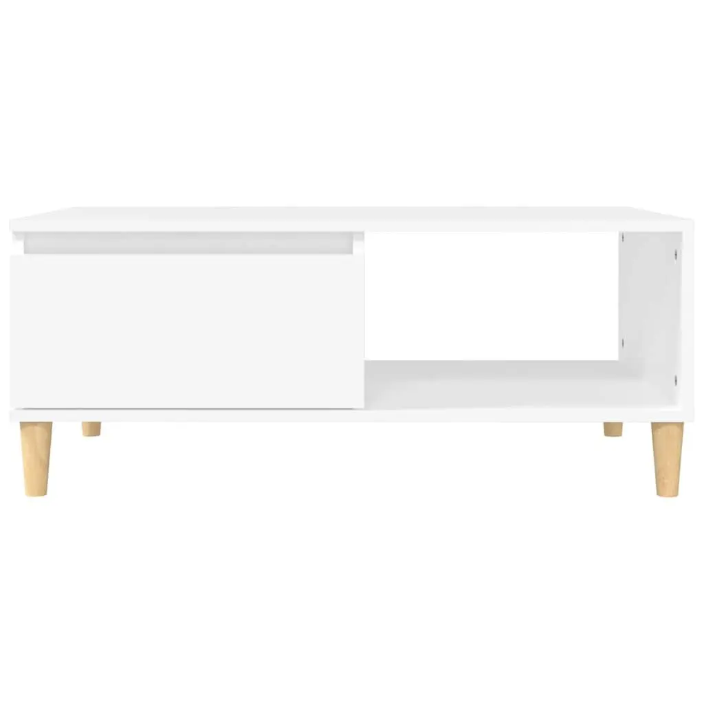 Coffee Table White Scandinavian Style Engineered Wood with Storage Drawer and Open Compartment