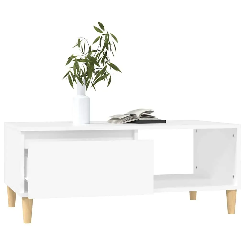 Coffee Table White Scandinavian Style Engineered Wood with Storage Drawer and Open Compartment