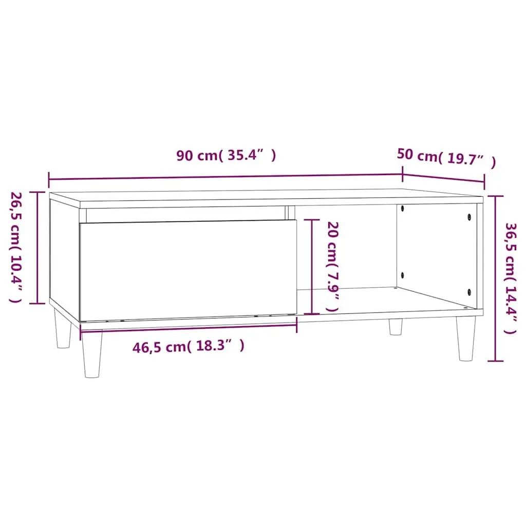 Coffee Table White Scandinavian Style Engineered Wood with Storage Drawer and Open Compartment