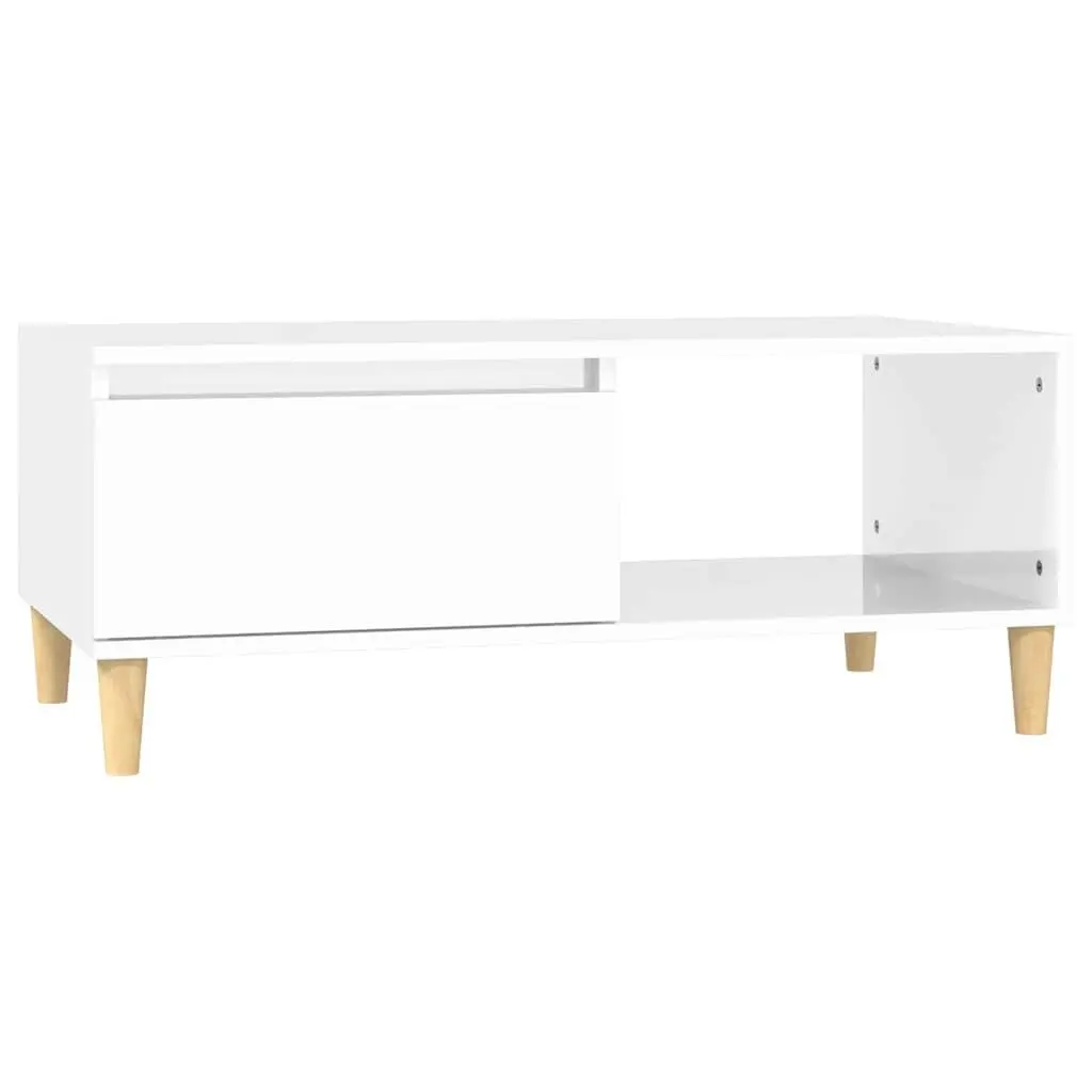 Coffee Table High Gloss White 90x50x36.5cm Engineered Wood with Storage Drawer and Open Compartment