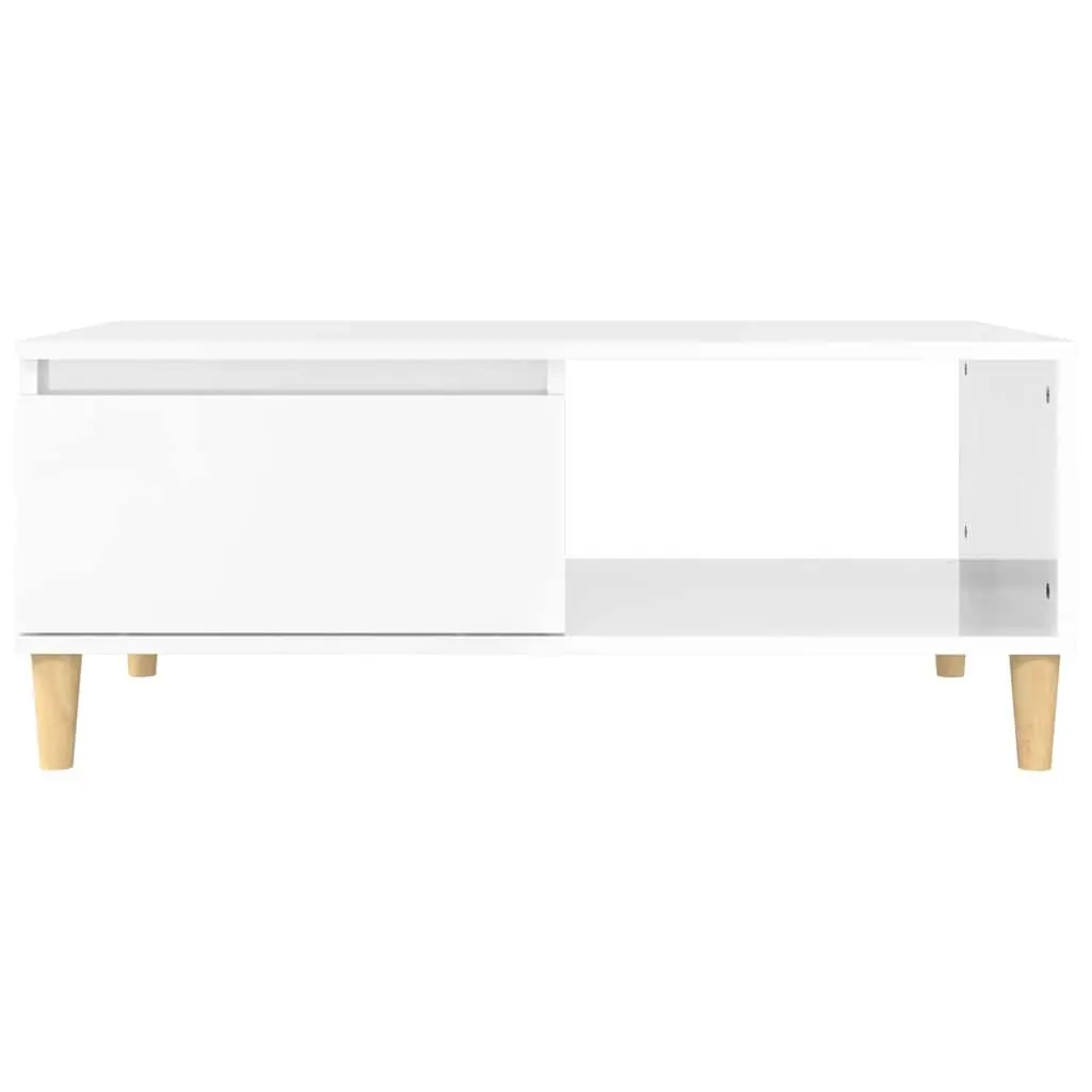 Coffee Table High Gloss White 90x50x36.5cm Engineered Wood with Storage Drawer and Open Compartment