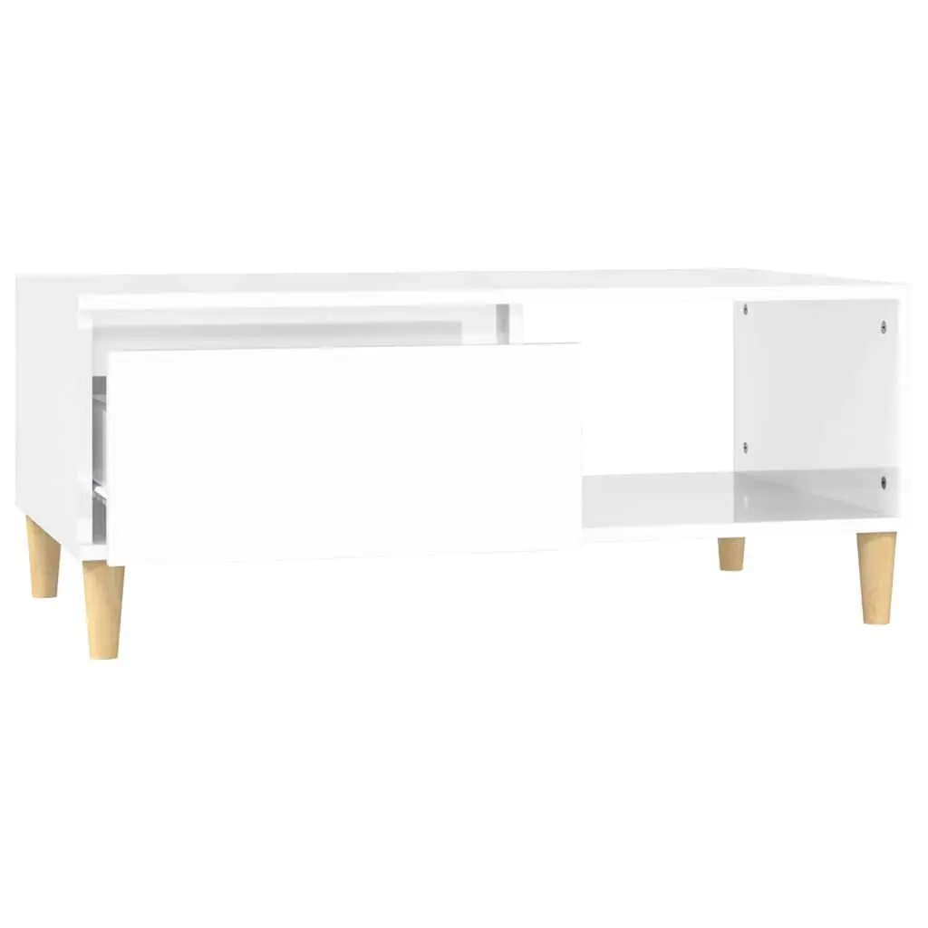 Coffee Table High Gloss White 90x50x36.5cm Engineered Wood with Storage Drawer and Open Compartment