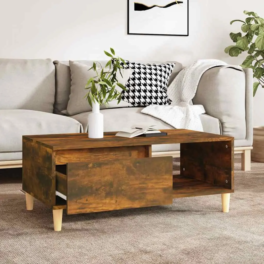 Coffee Table Smoked Oak 90x50x36.5cm Engineered Wood Storage Drawer Open Shelf