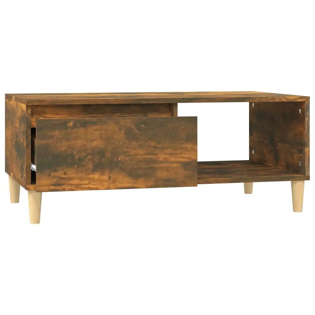 Coffee Table Smoked Oak 90x50x36.5cm Engineered Wood Storage Drawer Open Shelf
