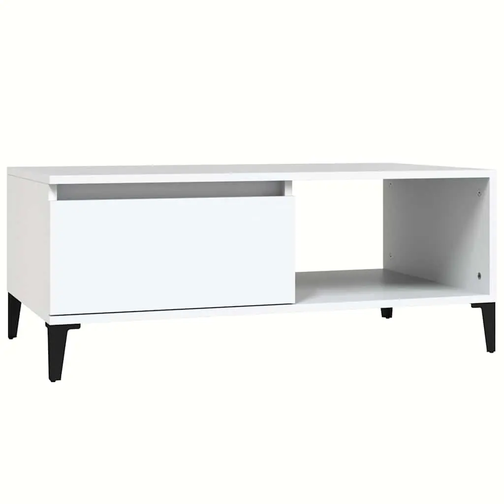 Coffee Table White Engineered Wood 90L x 50W x 36.5H cm with Storage Drawer and Open Compartment