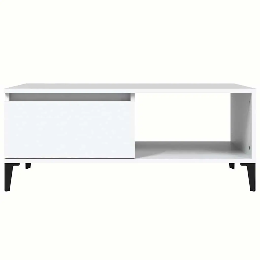 Coffee Table White Engineered Wood 90L x 50W x 36.5H cm with Storage Drawer and Open Compartment