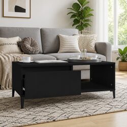 Black Industrial Coffee Table with Storage Drawer