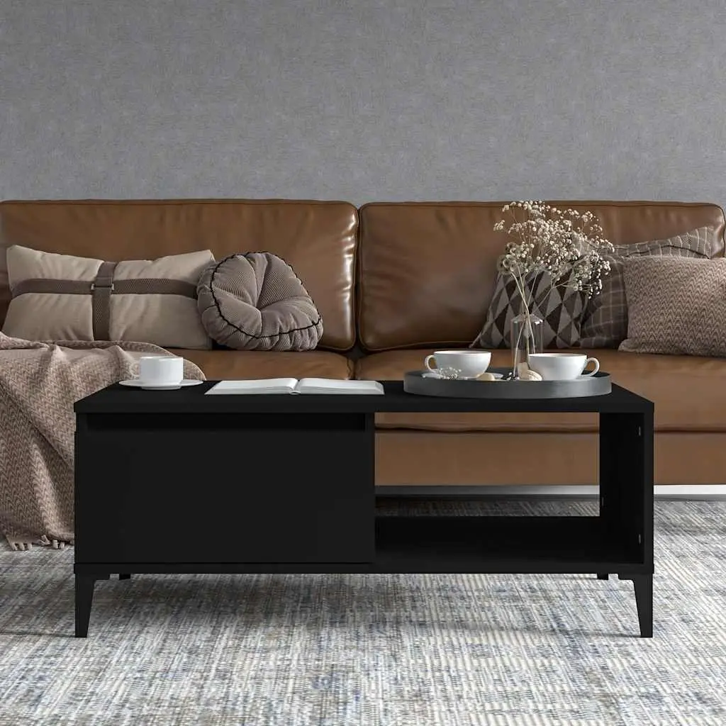 Coffee Table Black Industrial 90 x 50 x 36.5 cm Engineered Wood with Metal Feet